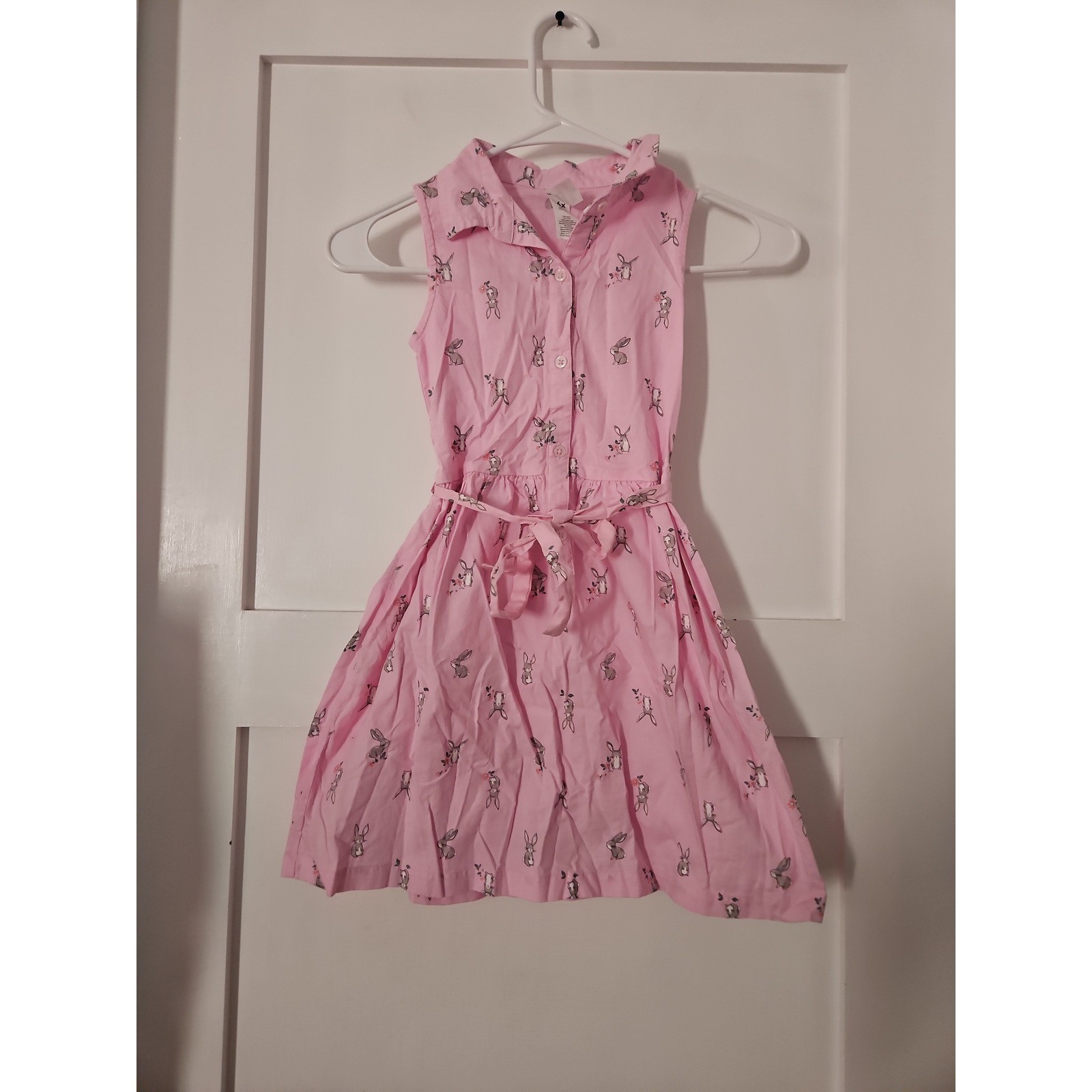 Light Pink Carter's Collared Dress with Grey Bunny Print, Size 6