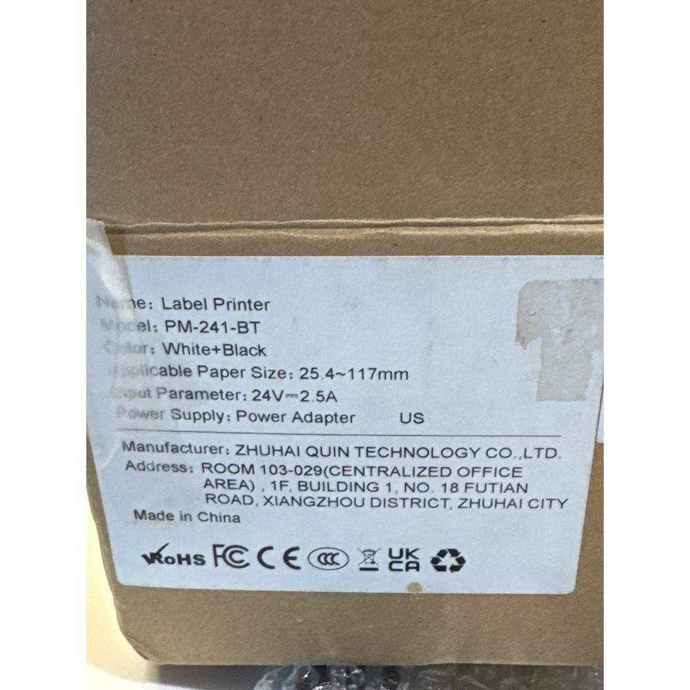 NEW! Logistics Bluetooth Label Printer- Black & White- Model PM-241-BT