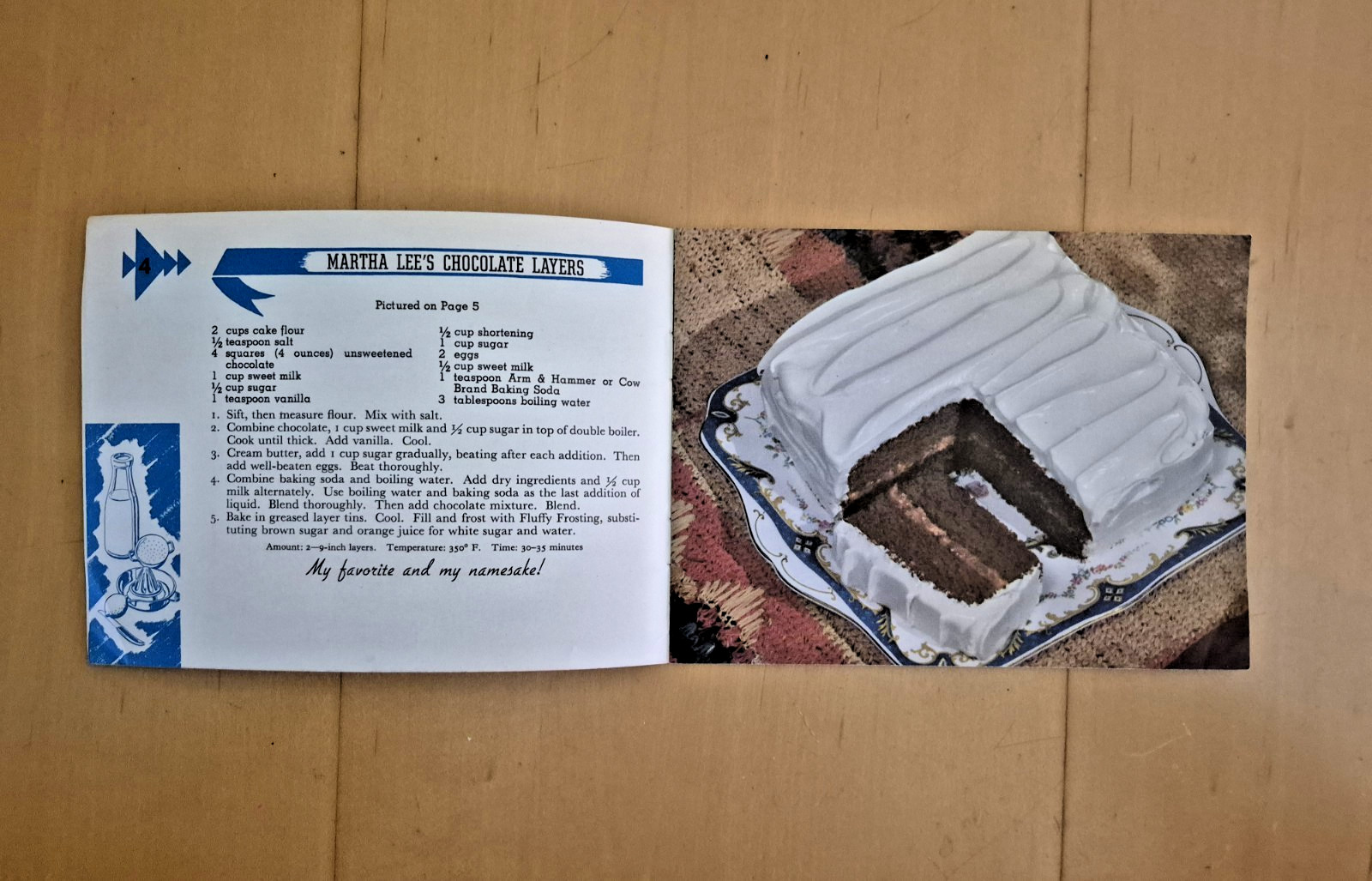 Vintage 1938 GOOD THINGS TO EAT MY FAVORITE CHOCOLATE CAKES - Arm & Hammer RARE