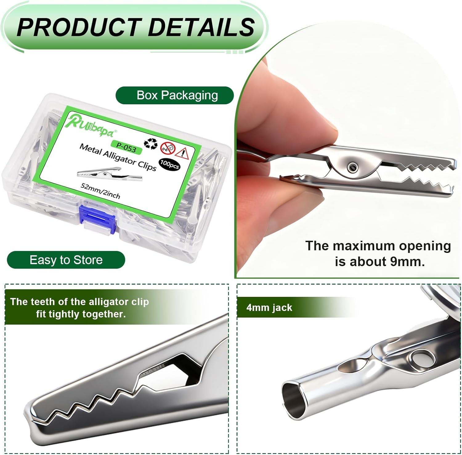 100 Pcs Metal Alligator Clips 52 Mm for Household Soldering and Electrical Test