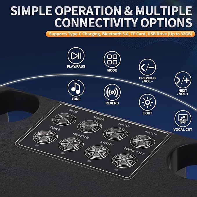 Karaokee Machine 2 Mics Bluetooth Speaker Wireless USB Sound Effect Light