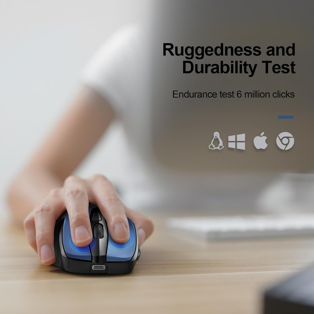 Rechargeable Wireless Mouse, 2.4G Silent Quiet Click, 6 Adjustable 4800 DPI, Cor