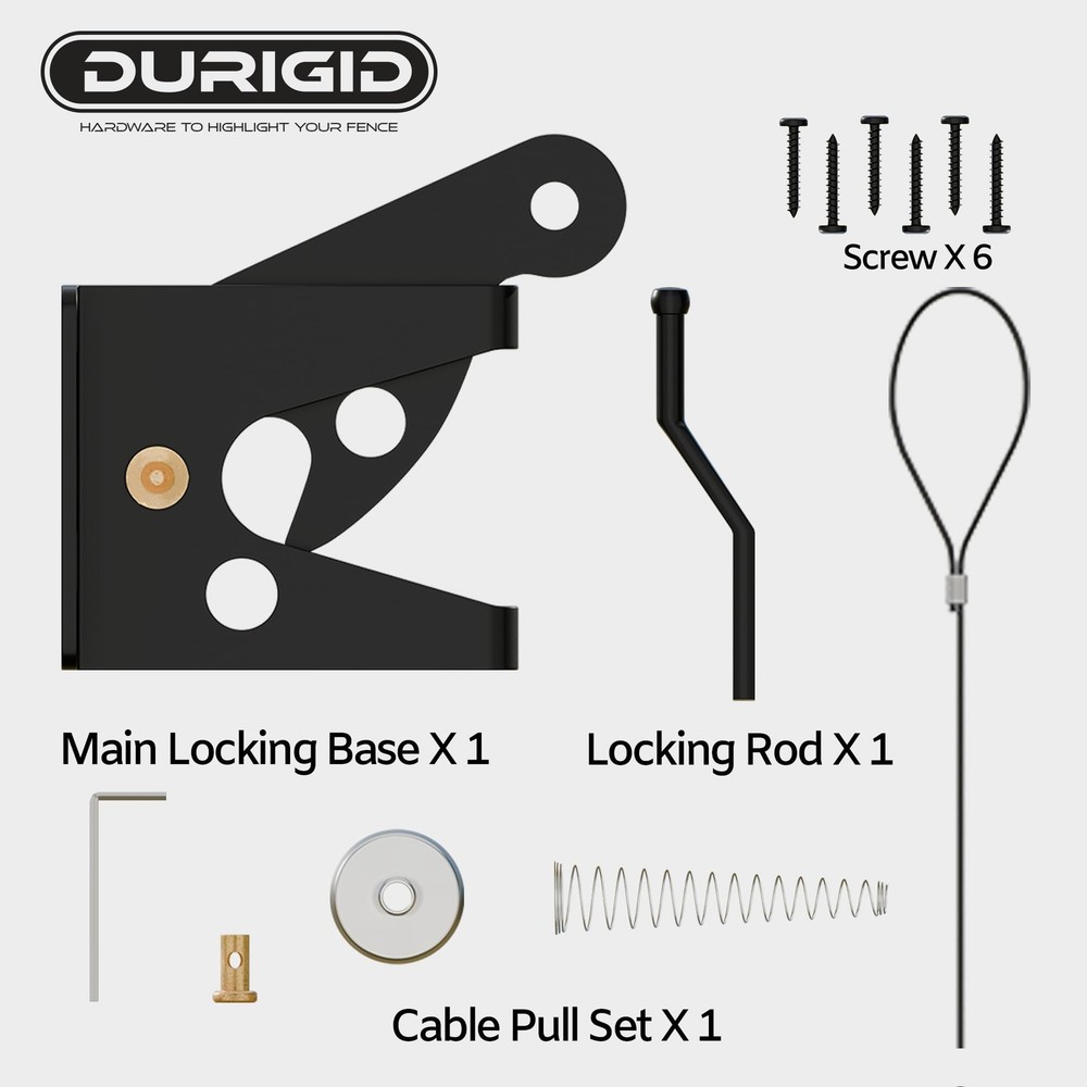 DURIGID Spring Loaded Gate Latch Pull String Fence Latch, Black
