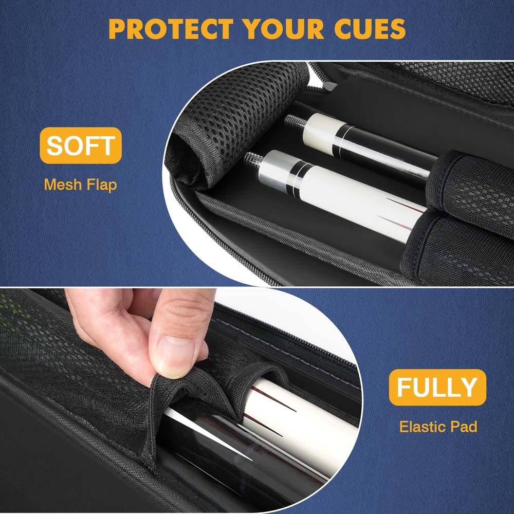Pool Cue Case 2x2 with Zipper Pockets Sturdy Polyester with Shoulder Strap