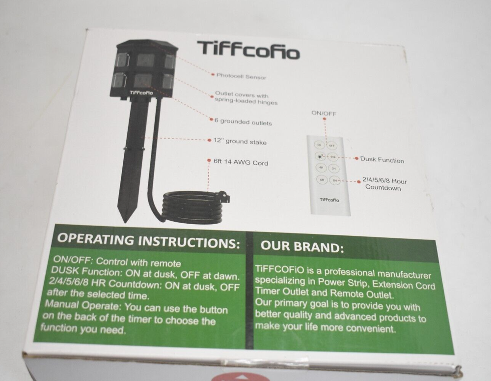 Tiffcofio Outdoor Power Stake Timer 100 ft Range Remote Control 28013 Black