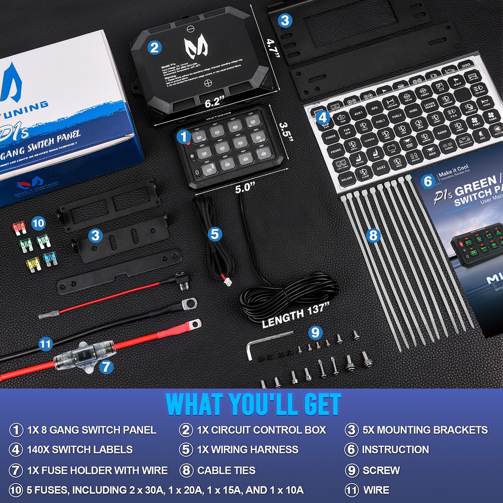 MICTUNING 12 Gang Switch Panel, LED Touch Switch Flash LED Light Power Circuit