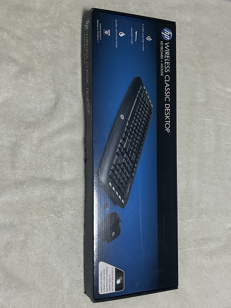 HP Wireless Classic Desktop Keyboard Mouse Bundle, Adjustable Height, QWERTY, B…
