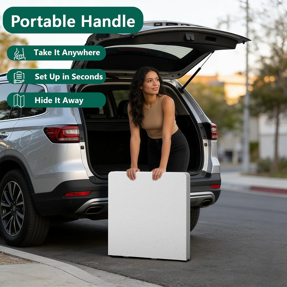 Folding Table 4ft - Heavy Duty Fold-in-Half Plastic Table with Adjustable Height