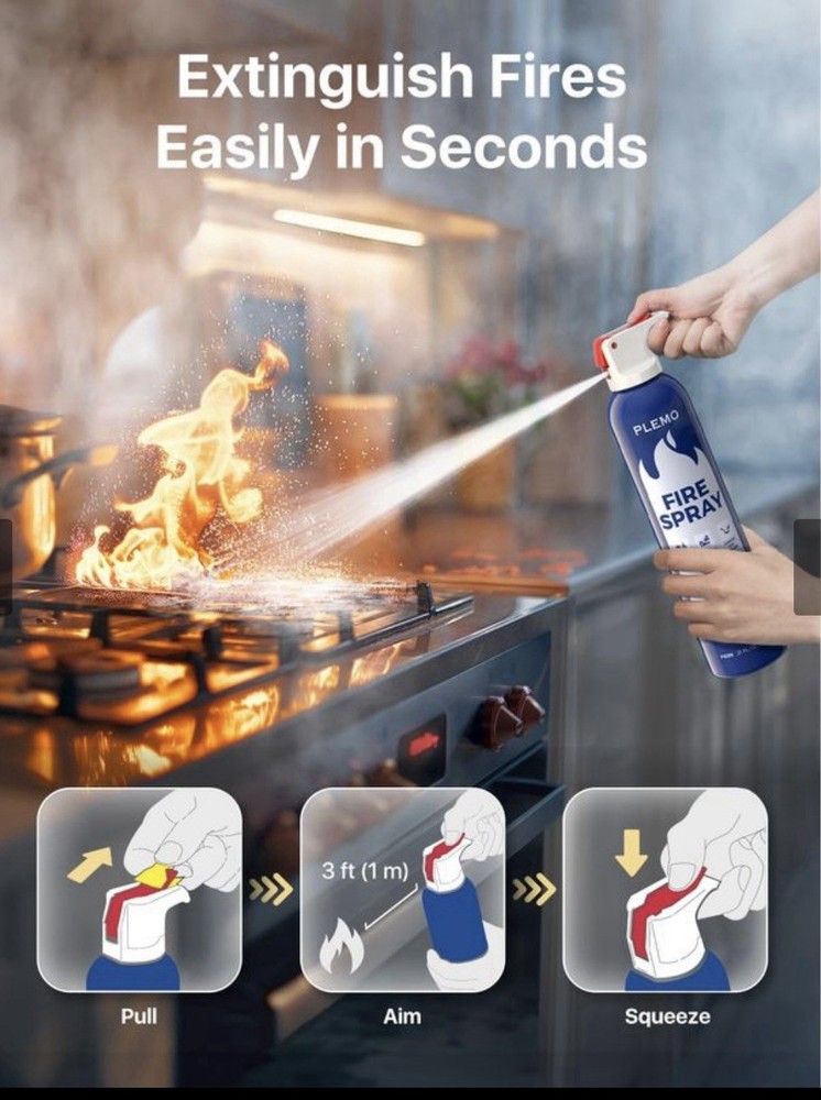 PLEMO Fire Extinguisher, Fire Extinguisher for Home, Compact 620ml Fire Spray...