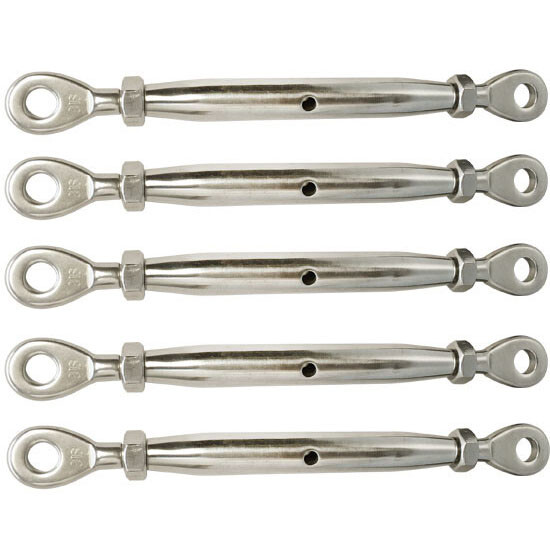 5 PC Closed Body Eye Eye 1/4" Turnbuckle 316 Stainless Steel 300 LBs WLL