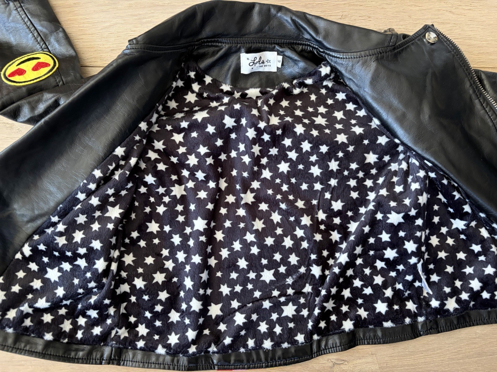 Lola and the Boys Happy Rainbow Vegan Leather embroidered jacket - 6