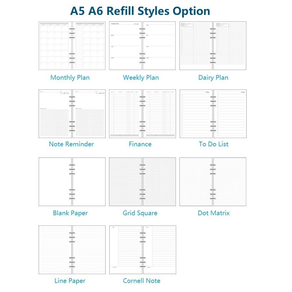 A6 Binder Refill,6 Ring Inserts,for Filofax/Personal A6, Note Record