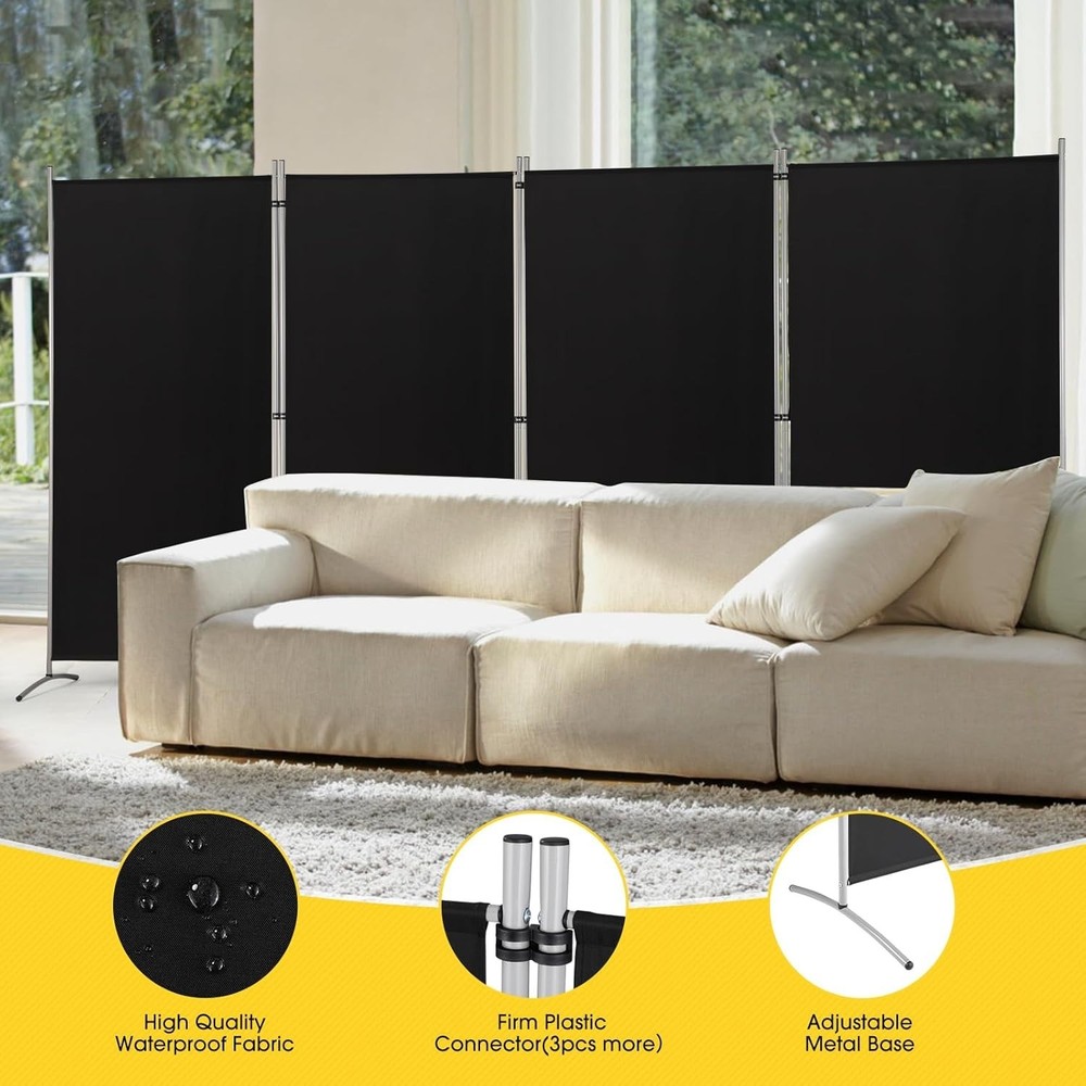 Foldable 4 Panel Freestanding Room Partition - Easy to Install Privacy Solution