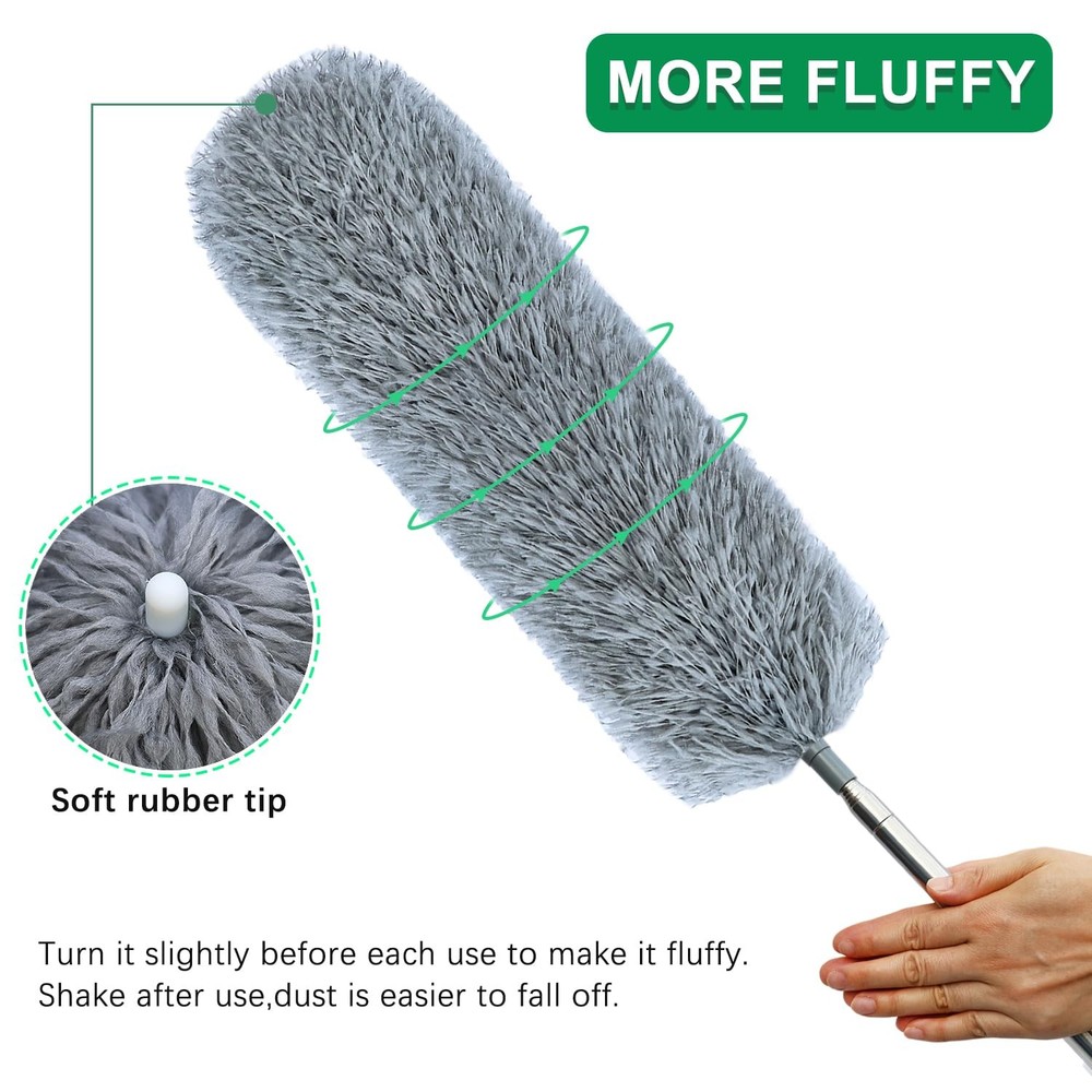 Microfiber Feather Duster with Extendable Pole, 100-inch Extra-Long Dusters T...