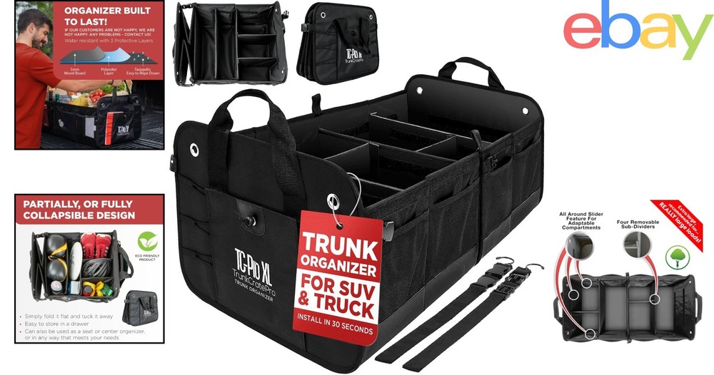 Versatile Car Storage Organizer with Adjustable Compartments and Securing Straps