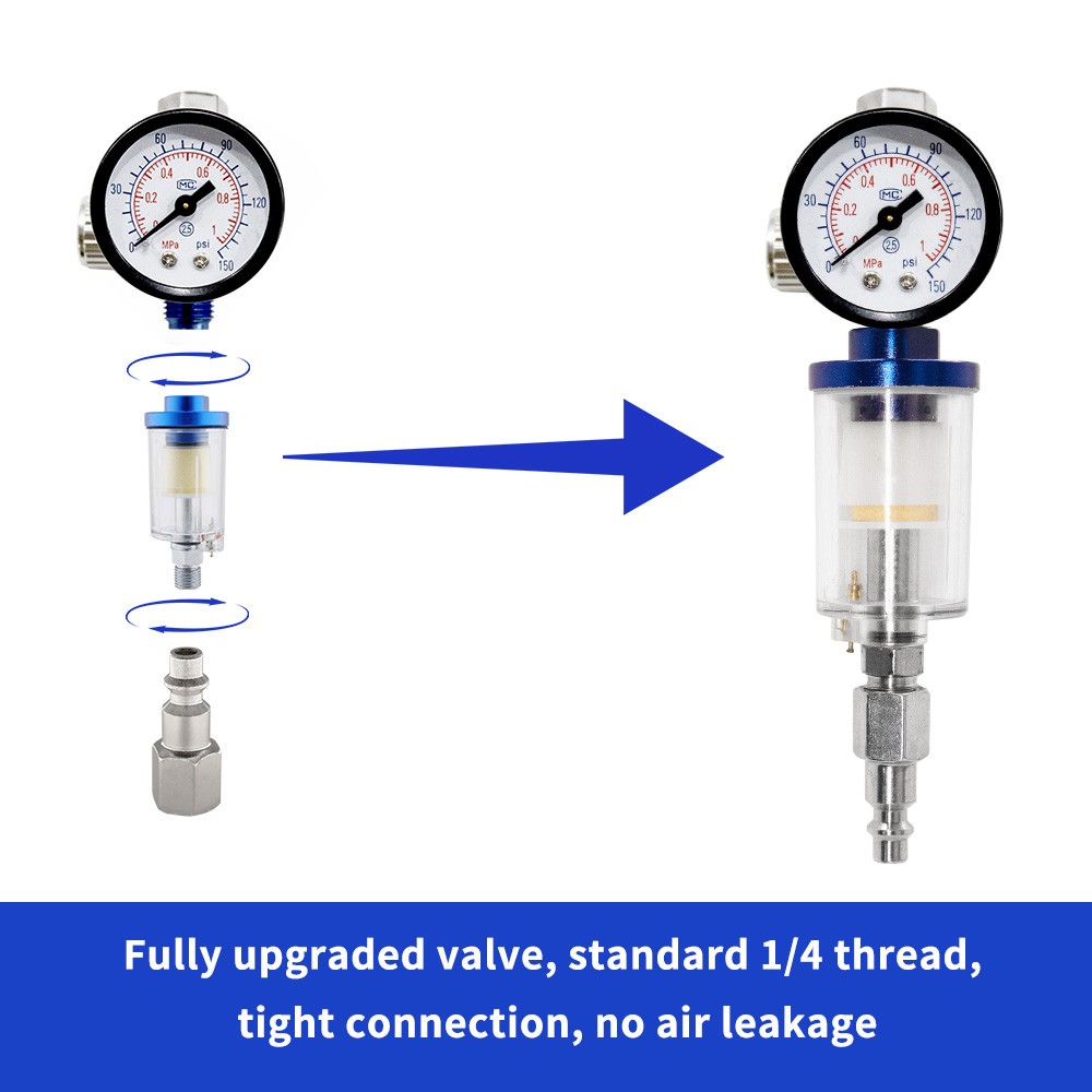 1/4" Spray Gun Air Regulator Gauge Air Pressure Regulator Paint Gun Filter