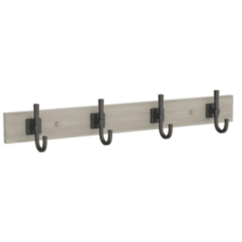 Miller 27" Wall Mounted Hook Rack, 4 Hooks, Rustic Gray & Matte Black