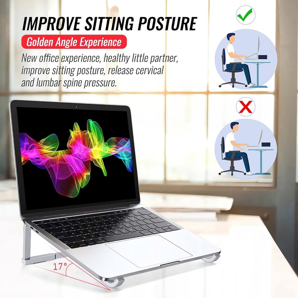 Laptop Stand for Desk, Portable Computer Laptop, Foldable Silver