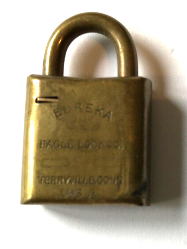 VINTAGE SMALL EUREKA EAGLE LOCK CO BRASS LOCK PADLOCK FLAT LOCK NO KEYS