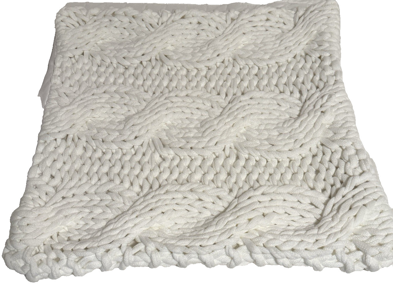 Pottery Barn 24" Cable Knit Accent Pillow Cover Sham Chunky Knit White Zipper