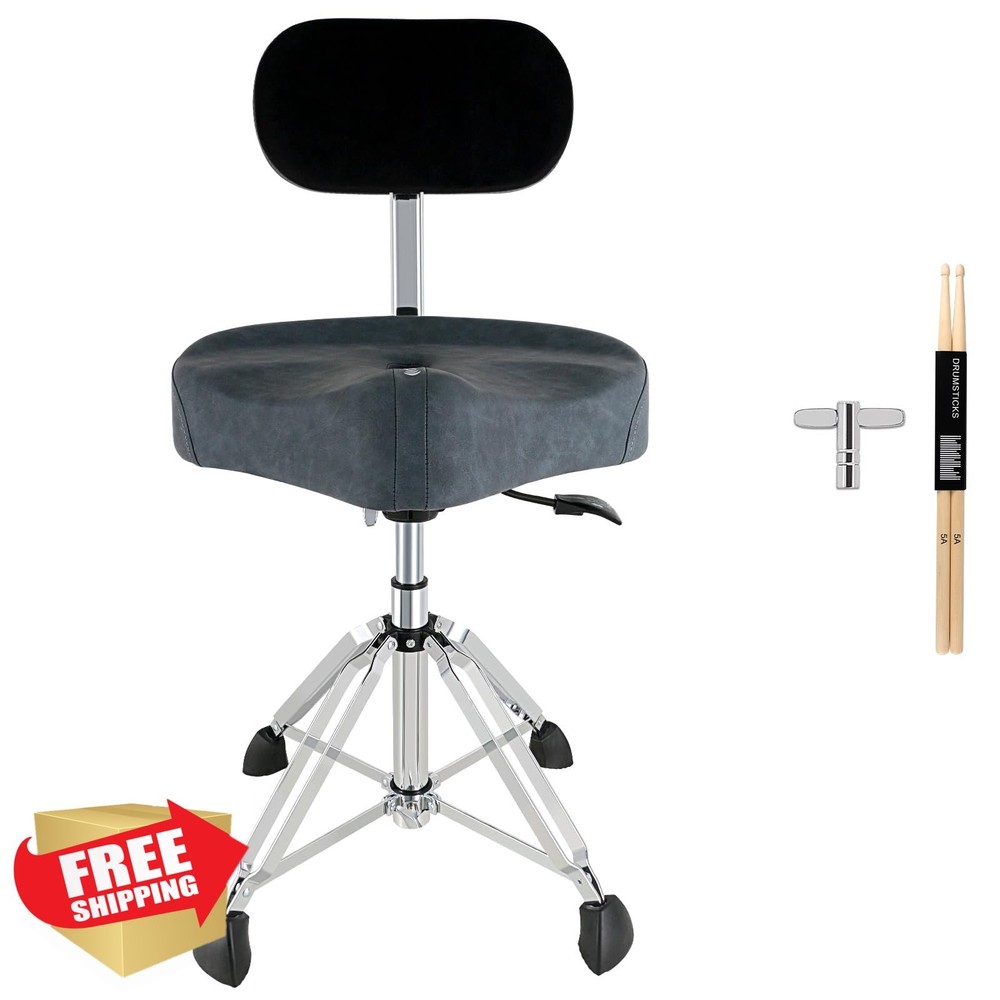 ROWELL Blue Drum Throne with Backrest, Hydraulic Stool