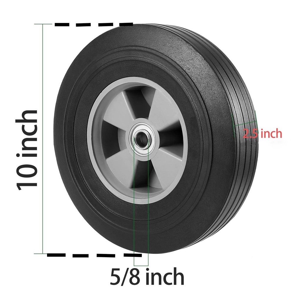 HAKZEON 2 Pack 10 x 2.5 Inch Flat Free Solid Rubber Tires and Wheel, Solid Wh...
