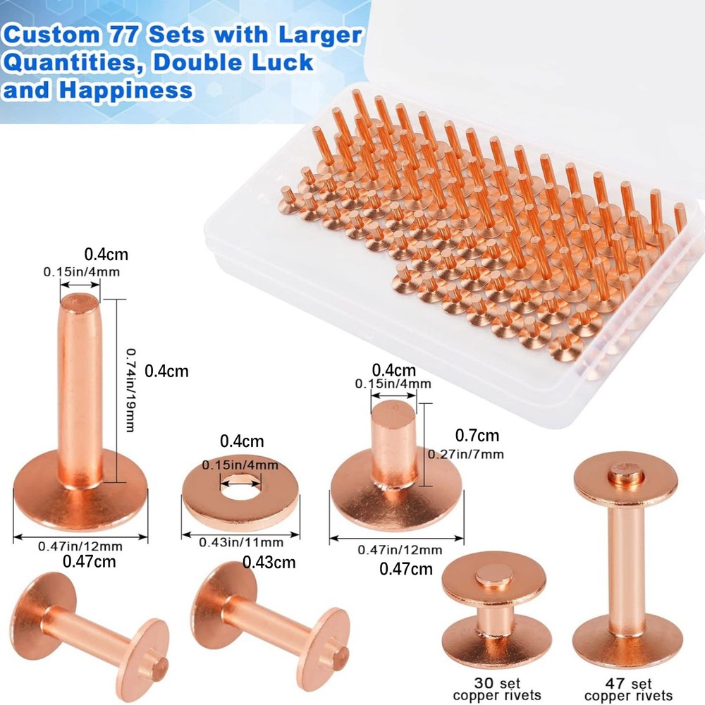 77* #9 Copper Rivets&Burrs For Leather Craft Products Smooth Face&No Pattern