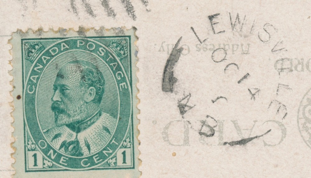 Lewisville, NB- 1908 Split Ring Cancel on Postcard