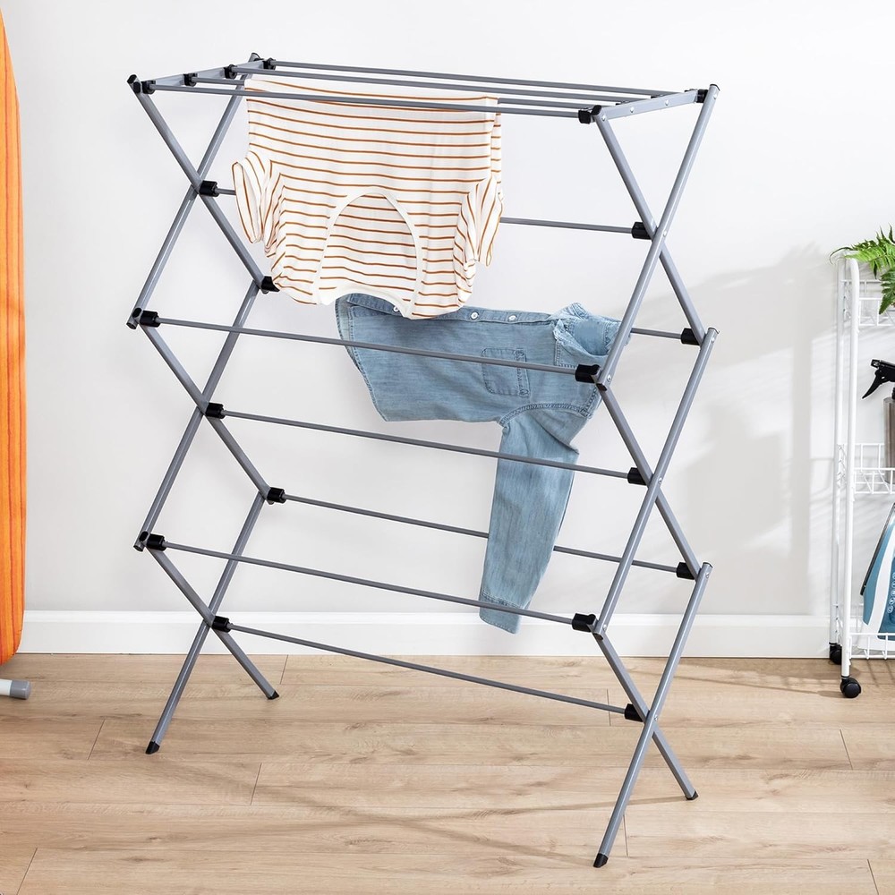 Collapsible Laundry Drying Rack Sturdy Steel Foldable & Portable Clothes Drying