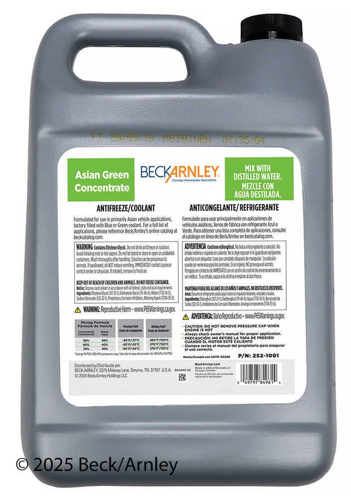 Engine Coolant / Antifreeze Beck/Arnley 252-1001