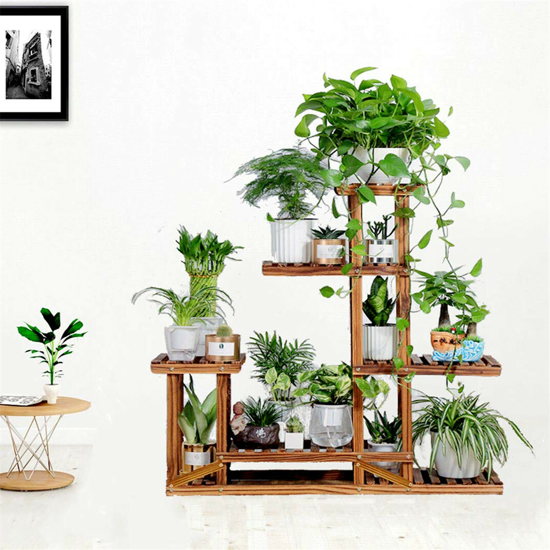 Multi Tier Wood Flower Rack Plant Stand Wood Shelves Bonsai Display Shelf Indoor