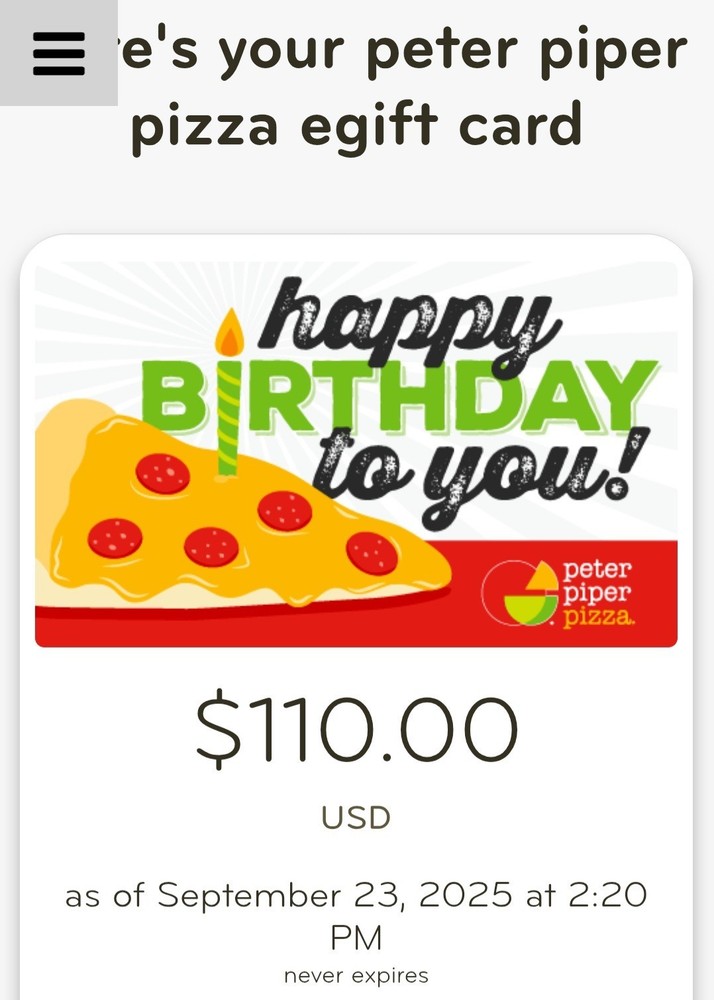 Peter Piper Pizza E-Gift Card $110