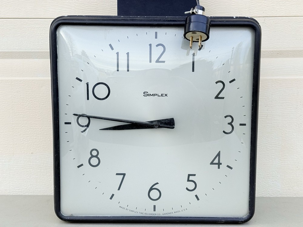 Vintage Simplex Industrial Hanging Ceiling Clock Square Double Sided