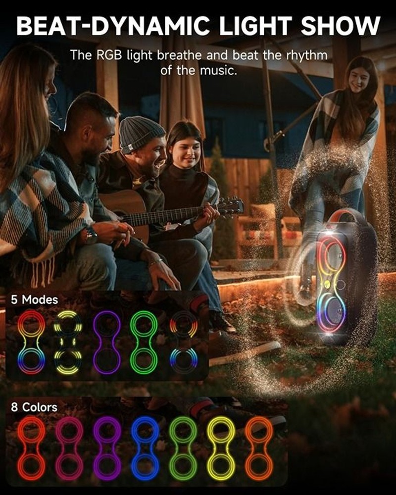 Wireless TWS Portable Bluetooth Speaker, Beat-Driven Lights