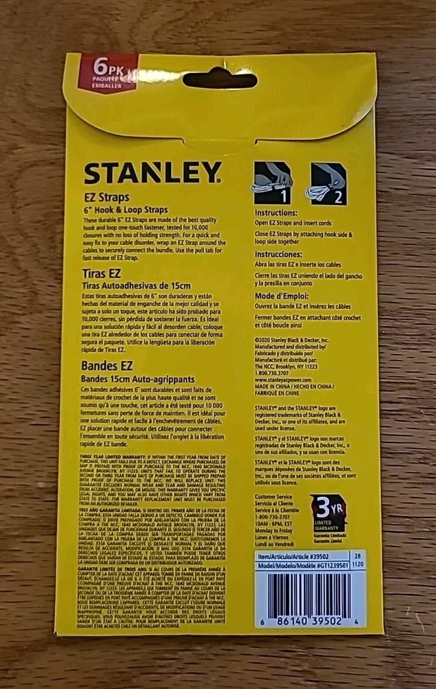 NEW Stanley 6 pack EZ straps - 6” hook & loop straps FAST SHIP