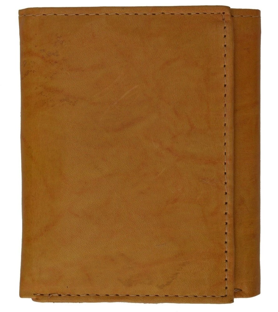 Mens Trifold Leather Wallet RFID Blocking Tan New Marshal!