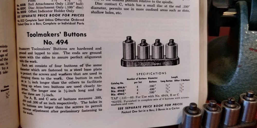 Vintage Starrett No.494-C Toolmakers Buttons.