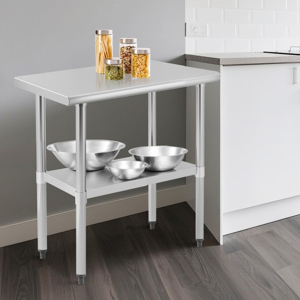36x24 Inch Stainless Steel Kitchen Prep Table with Adjustable Shelf Work Table