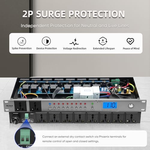 Rack Mount Power Conditioner 20A Sequencer for Audio Equipment, 10 Outlets