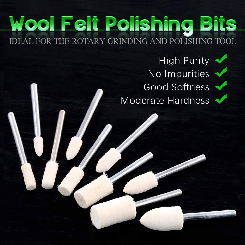 100pcs Multifunctional Wool Felt Polishing Bits Mandrel Mounted Grinding Buff...