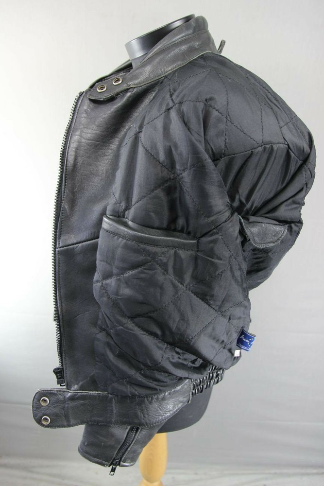 AKITO RAPIDE BLACK LEATHER BIKER JACKET WITH REMOVABLE BACK PROTECTOR, SIZE 16