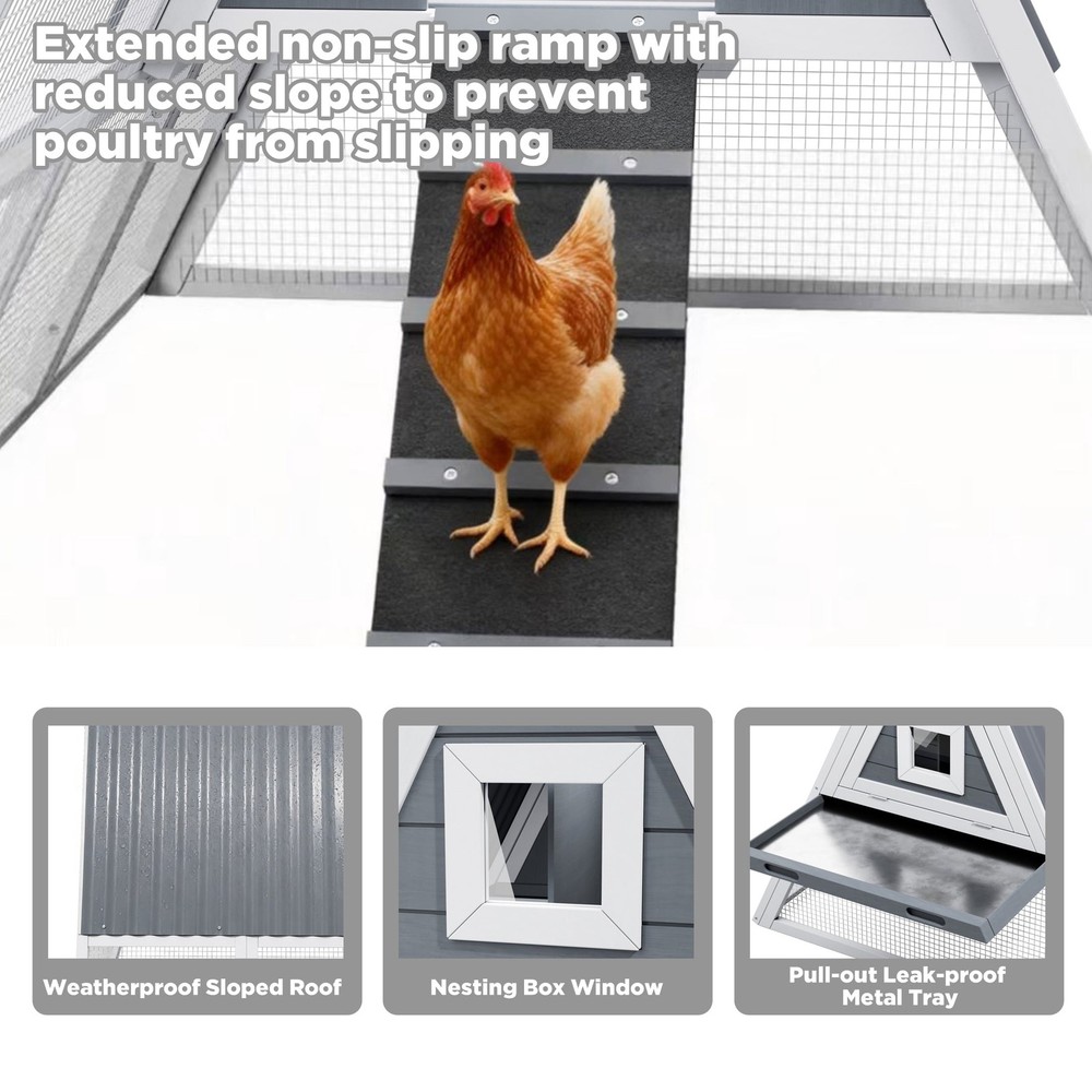 Large Triangular Wire Mesh Chicken Coop with Weatherproof Nesting Box Tray Gray
