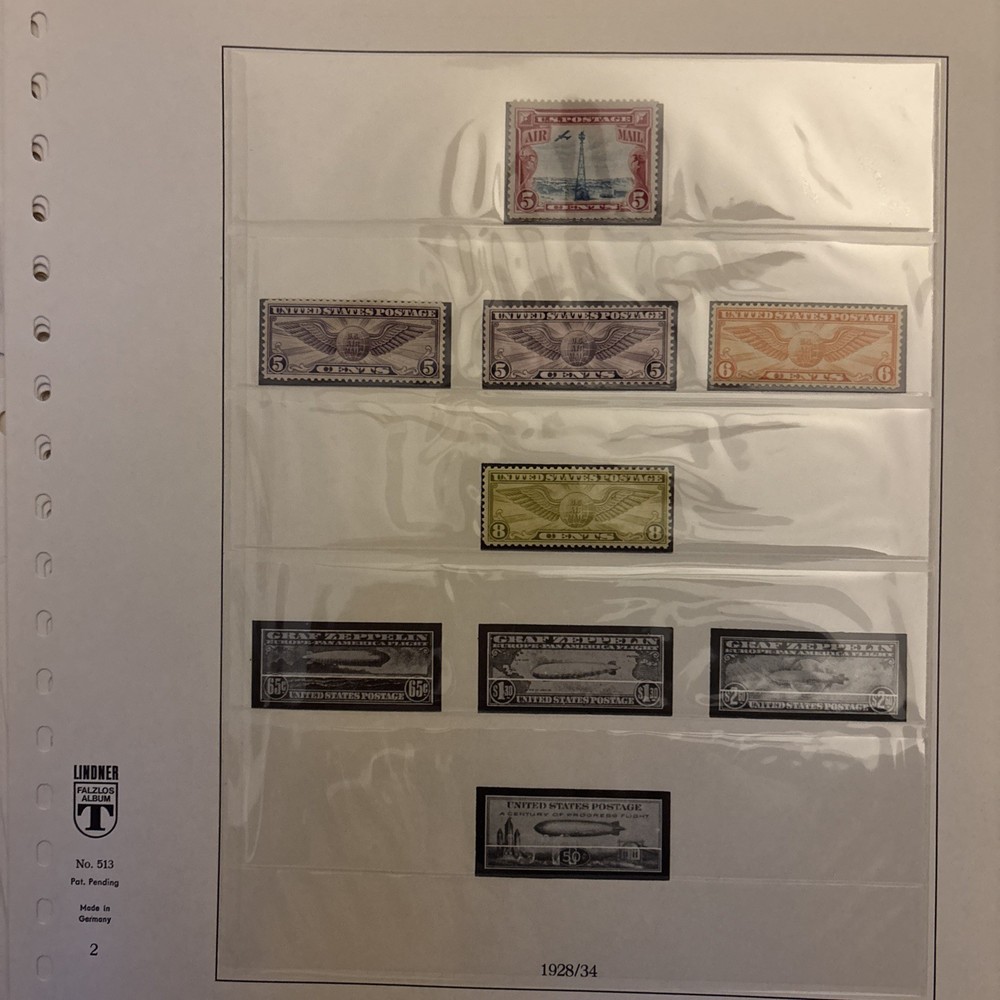 Rare! LINDNER FALZLOS USA Airmail hingeless 10 pages w/ Stamps