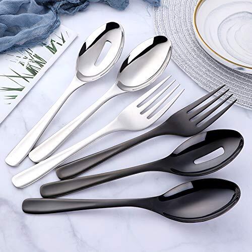 Silver Long Handle Serving Set Stainless Spoon Fork Slotted Spoon 3 PCS