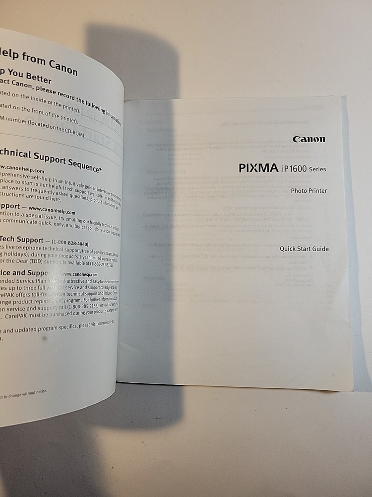 Canon Pixma iP 1600 Quick Start Guide