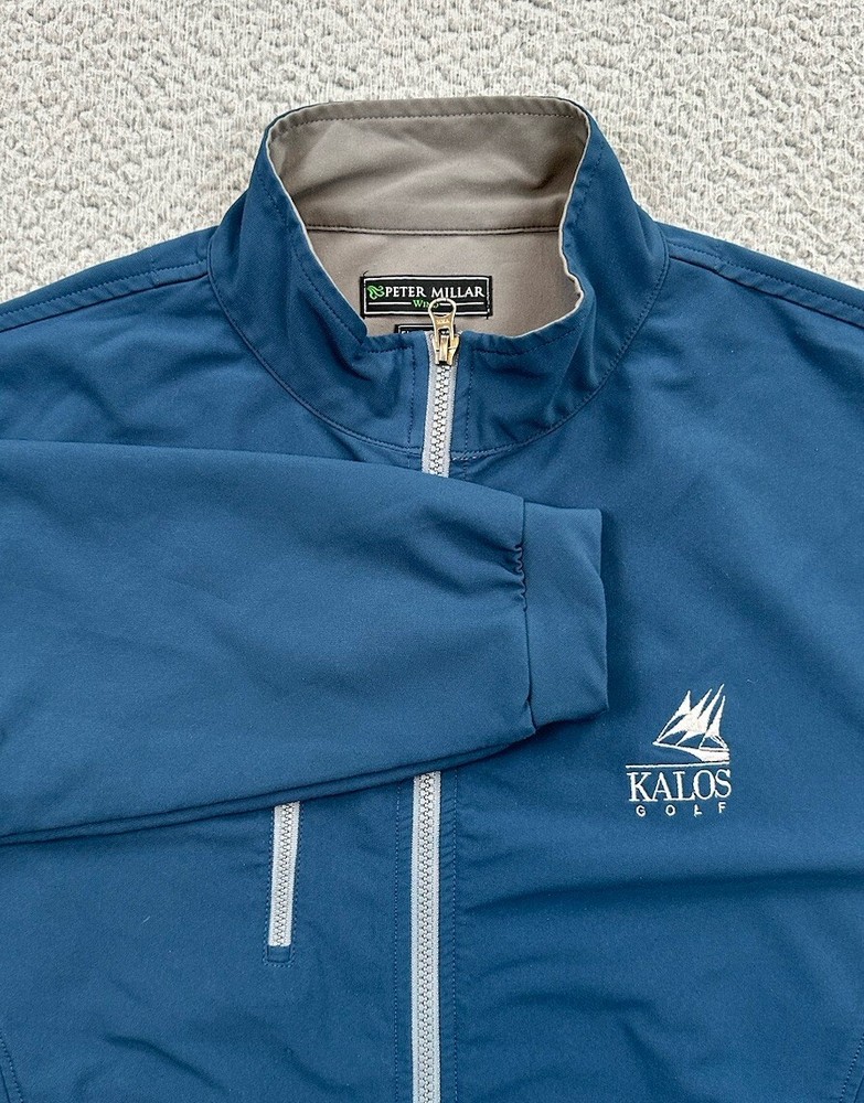 Peter Millar Wind Element Jacket Men's Medium Blue Full Zip Kalos Golf Logo
