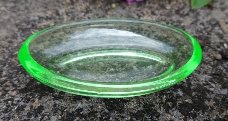 Oval Vaseline Uranium Glowing Glass Open Salt Dip, Cellar, Dish!