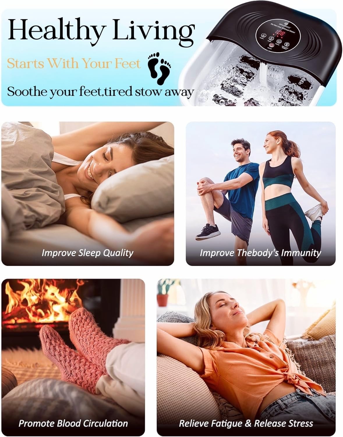 SPA4PIEDS Collapsible Heated Foot Spa w/ Bubble & Red Light Temperature Control