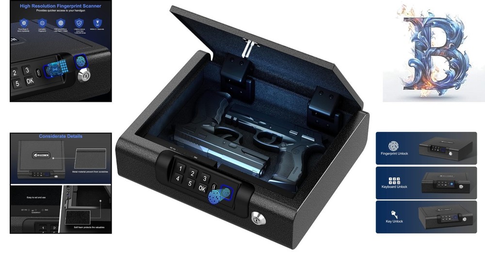 Modern Biometric Gun Safe with USB Recharge & Interior Light - Secure Storage