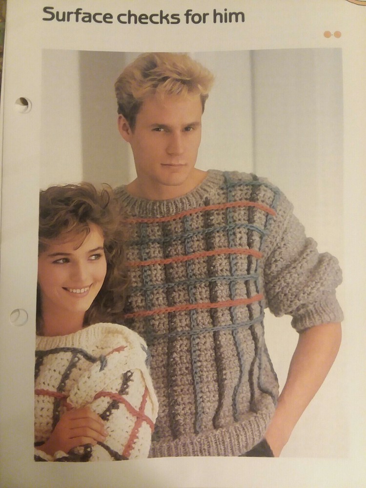 Mens Surface Check Sweater crochet PATTERN INSTRUCTIONS FREE SHIPPING